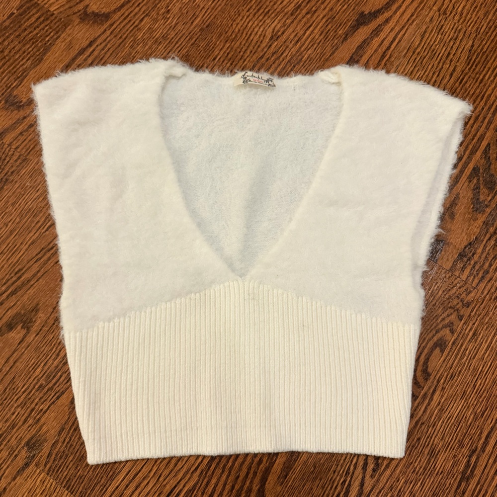 Free People Cream Fuzzy Knit Tank